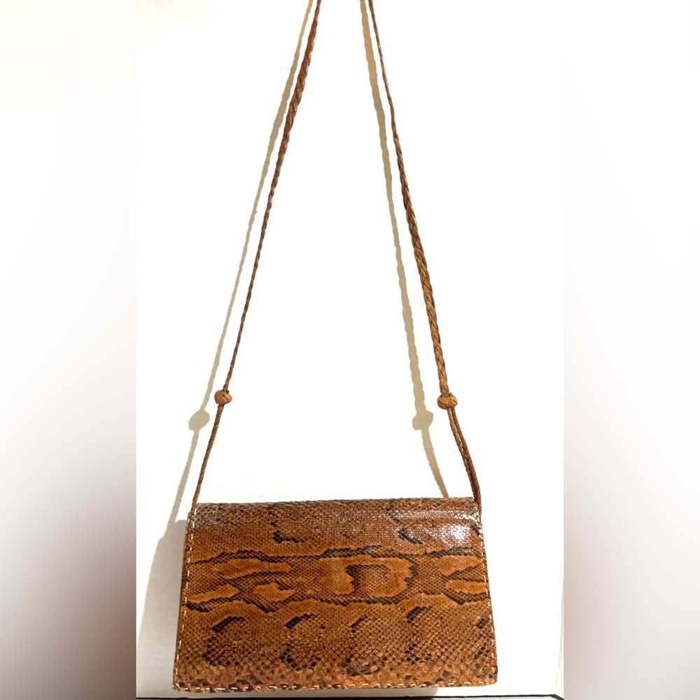Vintage handmade Brown Snakeskin leather Crossbody Bag